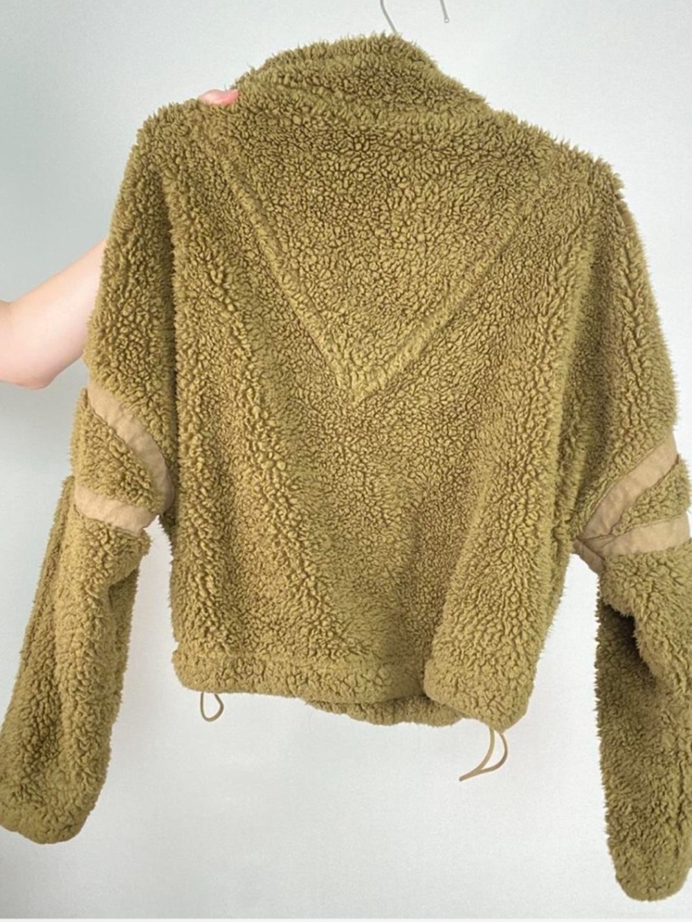 Free People Cropped Sherpa Fleece Pullover Army Green 1/4 Zip Cozy FP - Picture 7 of 8